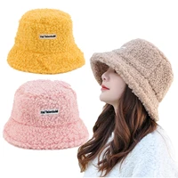 2021 new lamb faux fur bucket hat thickened warm ear teddy velvet winter hats for women lady bob plush fisherman hat plush caps
