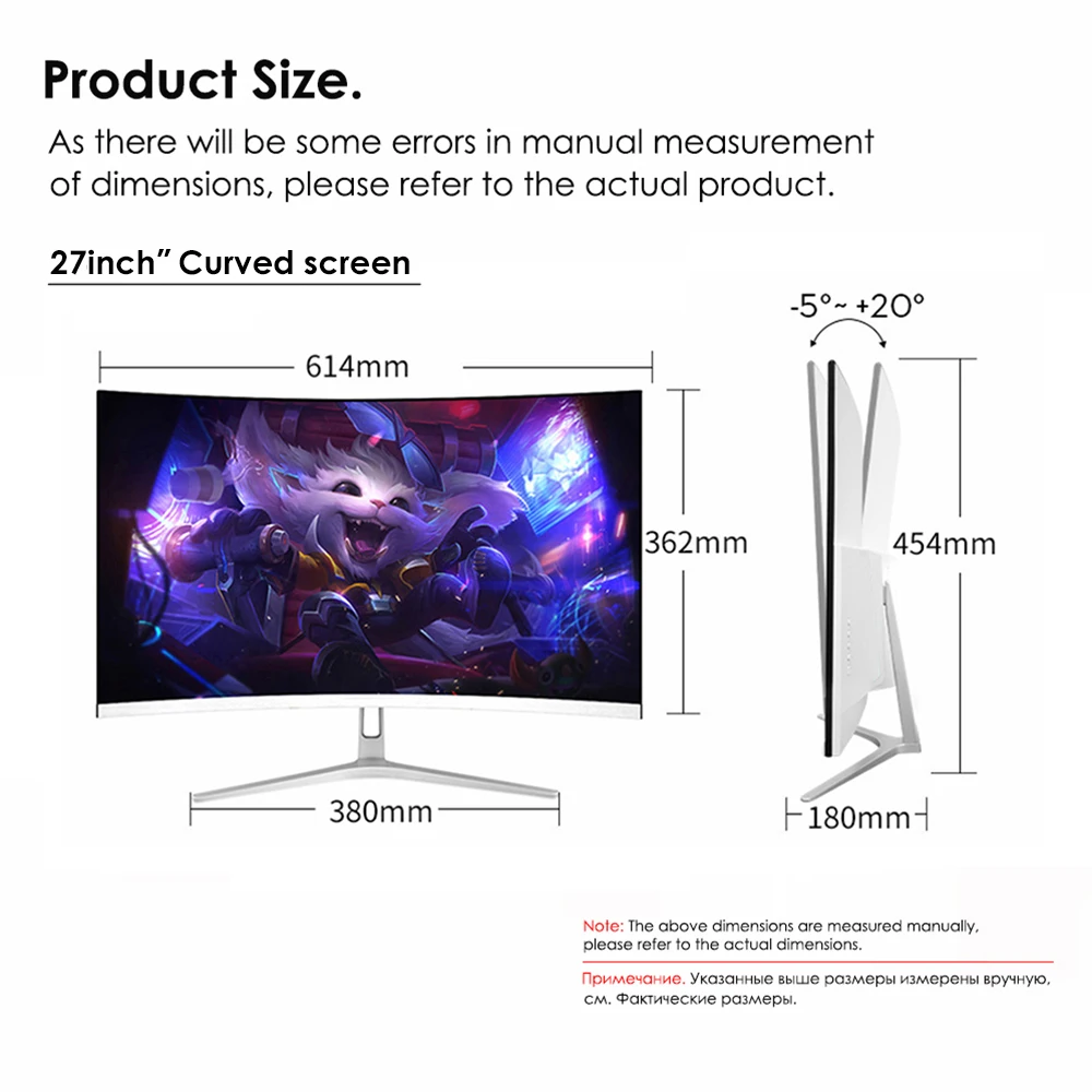 

HUGON 27 Inch Curved Monitor PC 75Hz 1920*1080P LCD SPVA Computer Display Screen Full Hdd VGA Interface