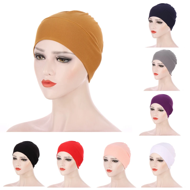 

2021 Muslim Fashion Hijab Cap Wrap Head Harewom Seam Slouchy Snood-Caps for Women With Chemo Cancer Hair Loss Turban Hats Bonnet