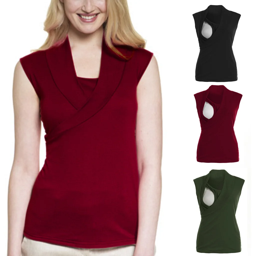 

T Shirt Nusring Women Pregnant Maternity Sleeveless Plain Blouse Clothes Breastfeeding Pregnant T-Shirt Ropa