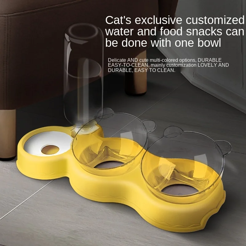 

3 in 1 Cat Bowl Protect The Cervical Spine Automatic Drinking Feeder Anti-overturning Dogs Cats Food Double Bowl Pet Supplies
