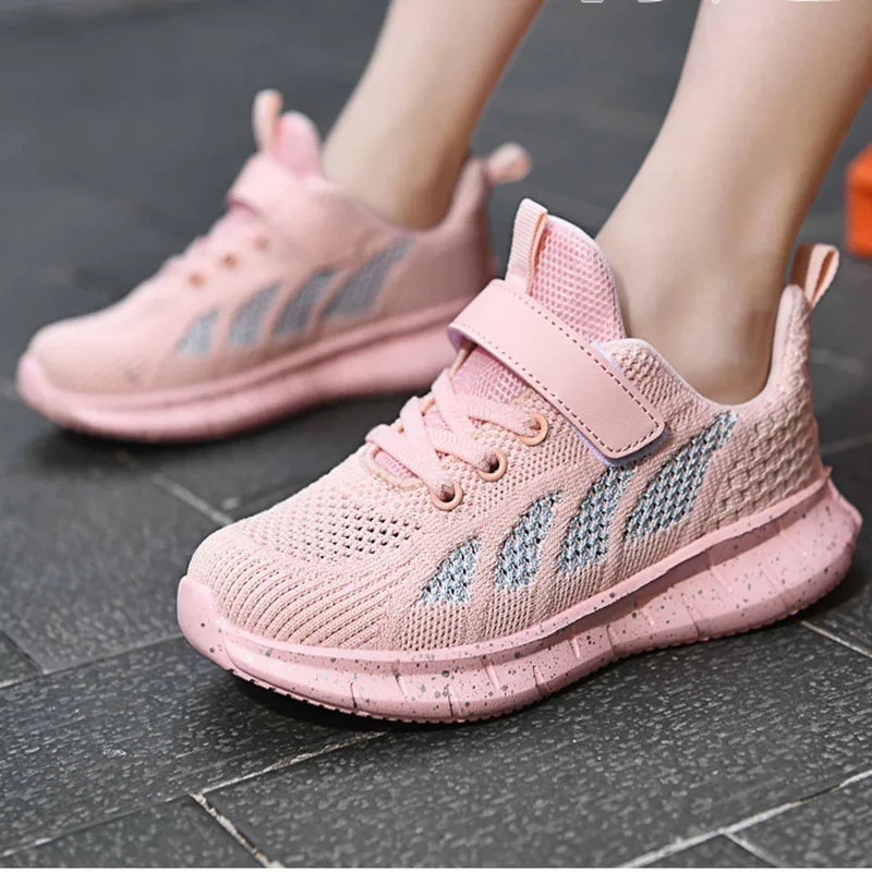 

Children Pink White Velcro Shoes for Girls Boys 2021 Summer Breathable Air Mesh Adult Tennis Sneaker Kids Soft Sports Shoes