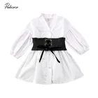 Детская весенне-осенняя одежда, одежда для маленьких девочек, футболка с длинными рукавами-фонариками, топ, наряд с эластичным поясом, 2020