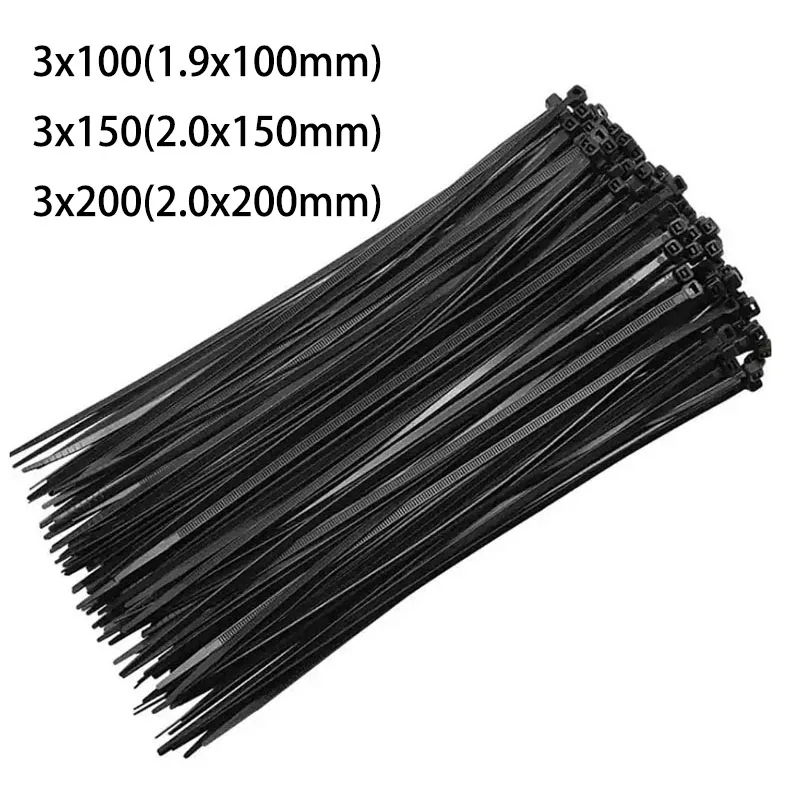 

100pcs/Lot Black lastic Cable Tie Nylon Self-locking P Fasten Zip Wire Wrap Strap Nylon Fastening 3X100 3X150 3X200