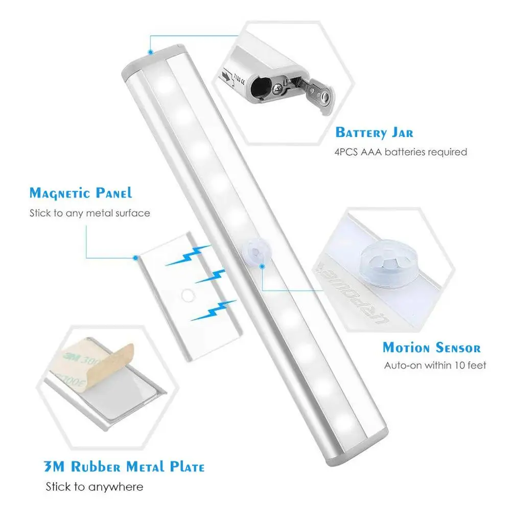 Светодиодный светильник с датчиком движения 10 светодиодный аккумулятором