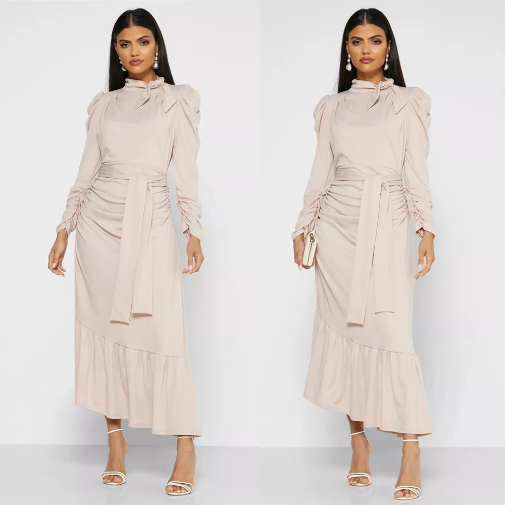 Elegant Muslim Women Long Dress Party Evening OL Sttyle Draped Design Dubai Arab Jilbab Ramadan Islamic Maxi Robe Patchwork Gown |