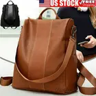 Американский женский кожаный рюкзак, противокражный рюкзак, школьная сумка через плечо, черныйкоричневый