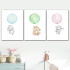 Настенный постер с абстрактным изображением слона медведя бегемота, синий зеленый розовый воздушный шар, холст с животным принтом, картина в скандинавском стиле, декор детской комнаты