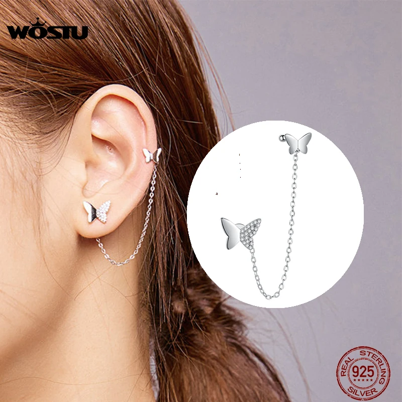 Женские серьги гвоздики в виде летающей бабочки из серебра 925