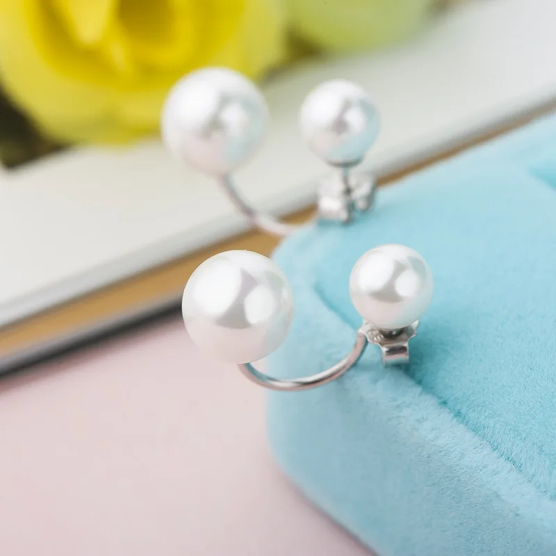 DR Настоящее серебро белый жемчуг 925 пробы Серьги гвоздики модные ювелирные