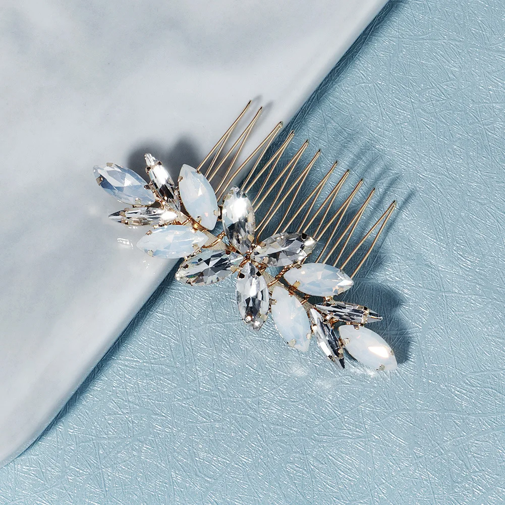 Bride Headdress Europe and America Light Luxury Opal Man-made Diamond Hair Comb Daily Life Braided Modeling Up-do |