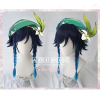 game genshin impact venti gradient blue wig braids cosplay costume heat resistant synthetic hair halloween party wigs