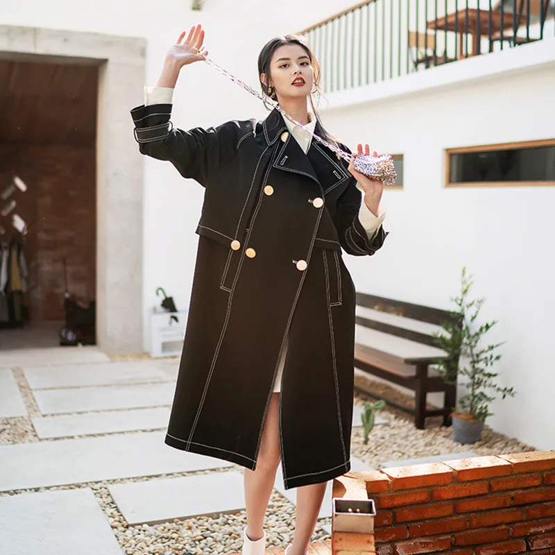 LANMREM одноцветная открытая линия двубортная с длинным рукавом свободная ветровка