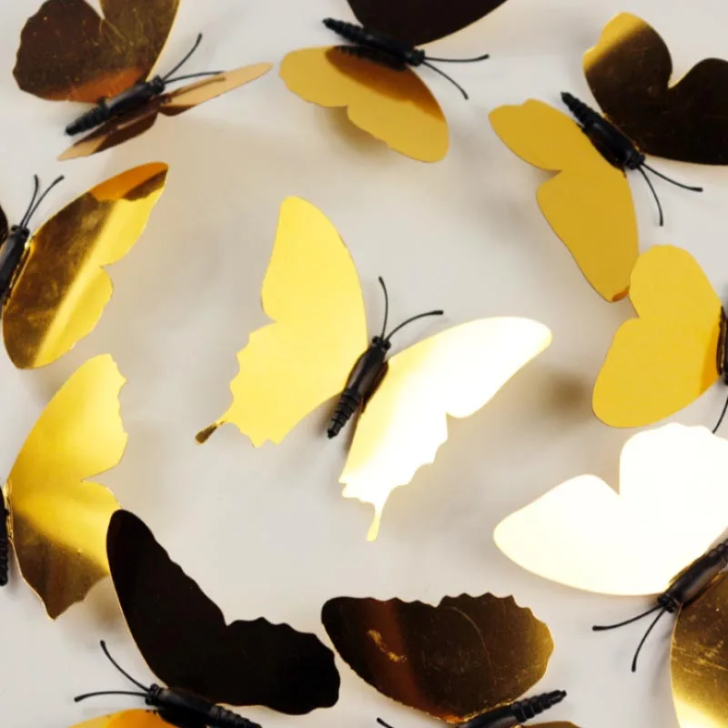 12 шт. 9 см Золотая Бабочка для зеркала настенные наклейки гостиной декоративное