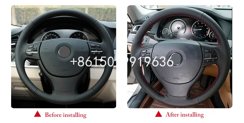 Чехол на руль автомобиля из черной кожи с ручным стежком для BMW F10 523Li 525Li 2009 730Li 740Li