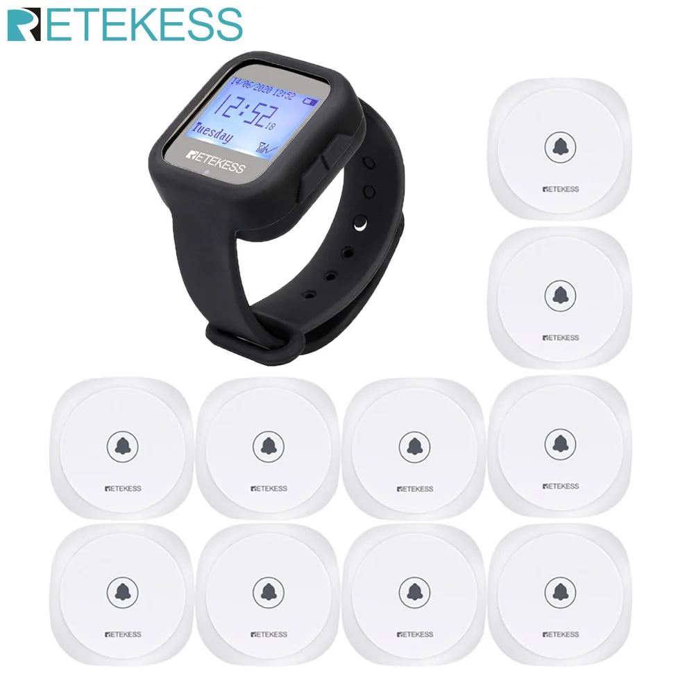 Retekess Restaurant Pager TD106 Waterproof Watch Receiver+10pcs TD017 Call Button Wireless Waiter Calling System For Cafe Bar