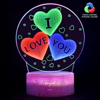 led night lights three color heart 3d lamps for bedroom decor bedside cute table lamp with sensor touch interior neon lighting