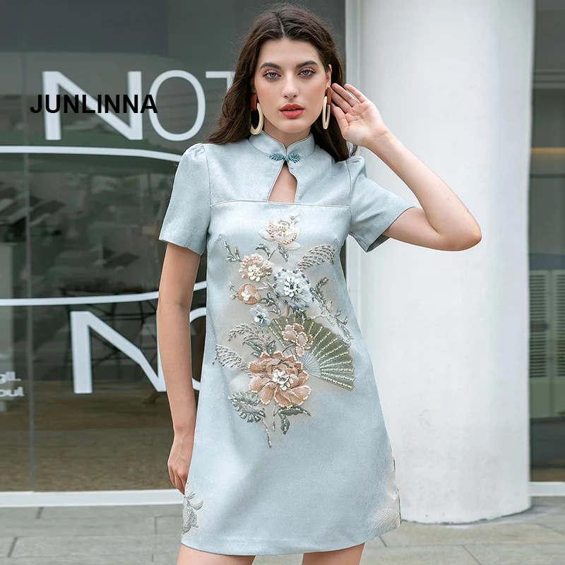 

Женское жаккардовое платье-Ципао, элегантное приталенное Хлопковое платье в стиле ретро, с бусинами, лето 2021