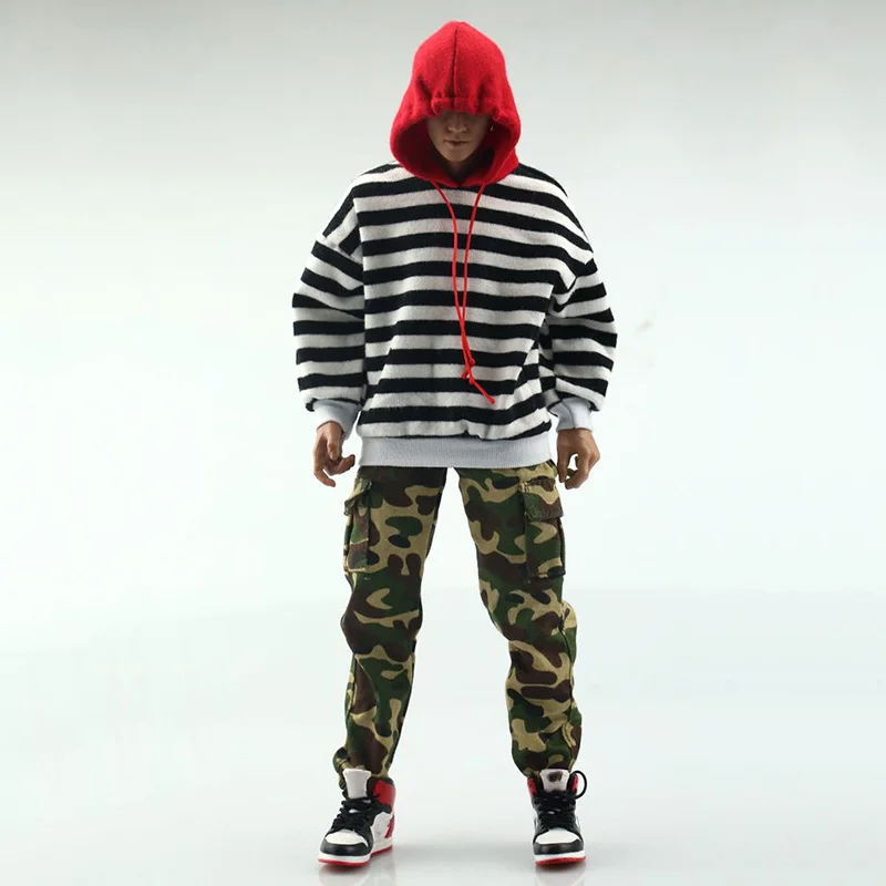 

Тренды в масштабе 1/6, Мужские Молодежные черно-белые полосатые женские большие шляпы, можно носить камуфляжные брюки, модель F12 "одежда в сти...