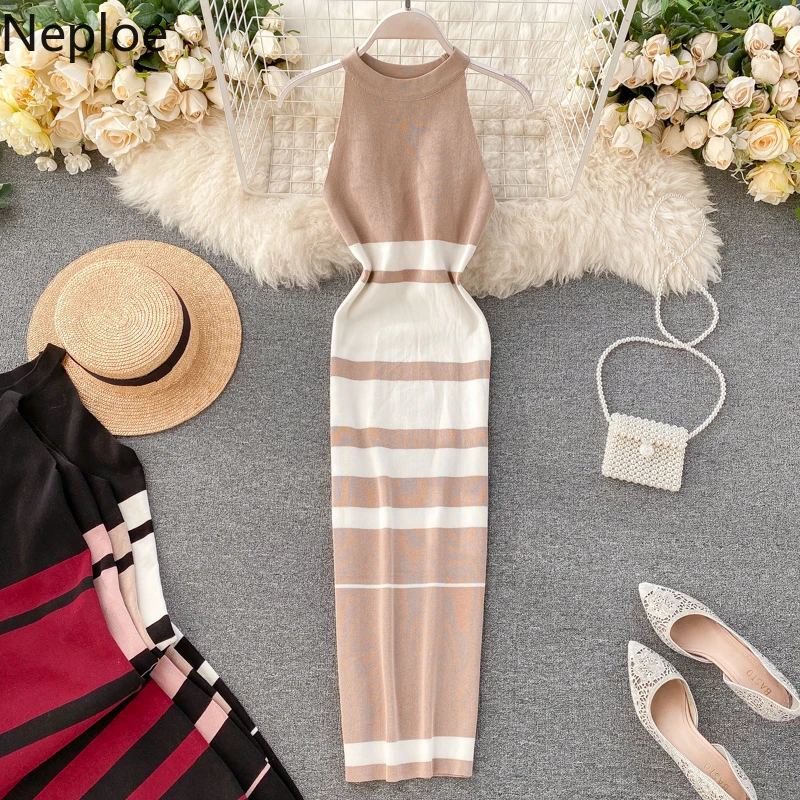 Neploe сексуальное облегающее платье свитер с высокой талией и круглым вырезом без