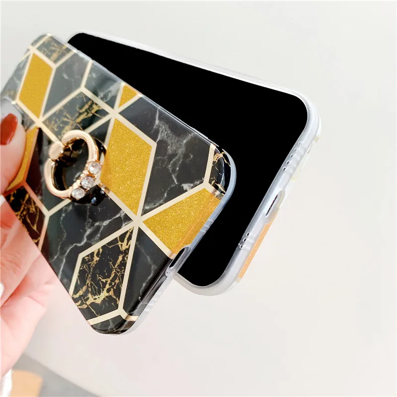 

Fashion Marble Finger Ring Bracket Soft Shell Phone Cases Protective Cover For iPhone 12 Mini 11 Pro XS Max XR X SE 2 8 7 6 Plus