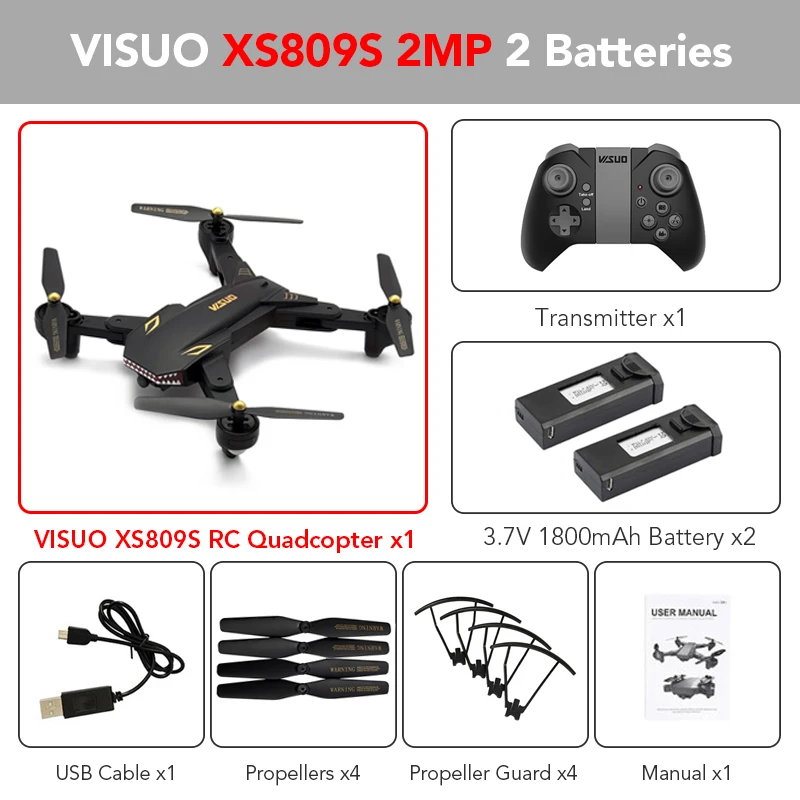 XS809S 2MP 2Battery Eachine VISUO XS809S BATTLES SHARKS 720P WIFI FPV Дрон С Щирокоугольным HD-камерой Складные RC Квадрокоптеры RTF RC Вертолетные Игрушки - Цвет: XS809S 2MP 2Battery