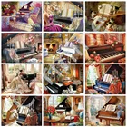 Алмазная 5D картина сделай сам, Набор для вышивки крестиком пианино, пейзаж, вышивка на холсте, картина, полная круглая и квадратная вырезка, украшение для дома