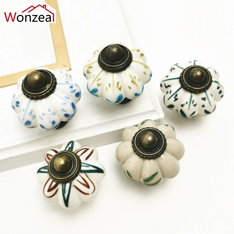 5pcs ceramic pumpkins knobs kitchen cupboard cabinet wardrobe drawer handle dresser door pulls with screw furniture free global shipping