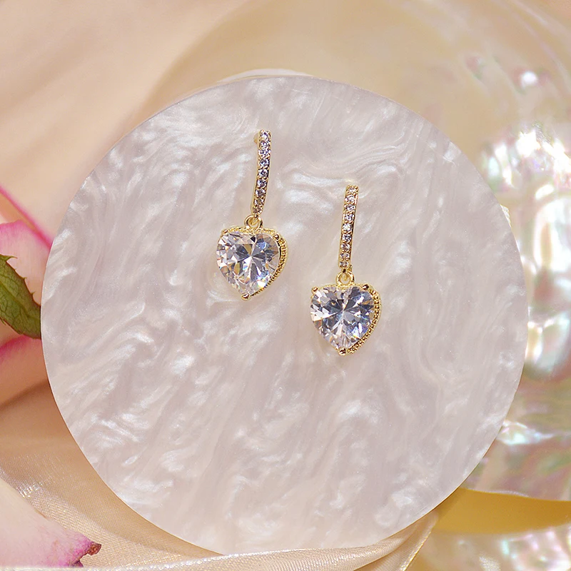 

2021 New Arrive Popular Design 14K Real Gold Love Heart Earrings for Women Charm Jewelry Zircon Stud S925 Silver Needle Gift Hot