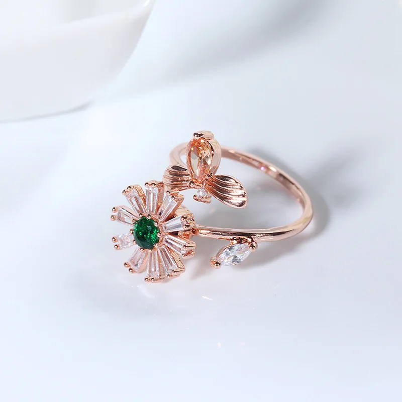 Rose Gold Color Амулеты два цвета оливковое дерево ветка лист Открытое кольцо для женщин девушка обручальные кольца регулируемое; кулак ювелирные изделия на палец Xma CRP225E - Цвет основного камня: Rose Gold Color