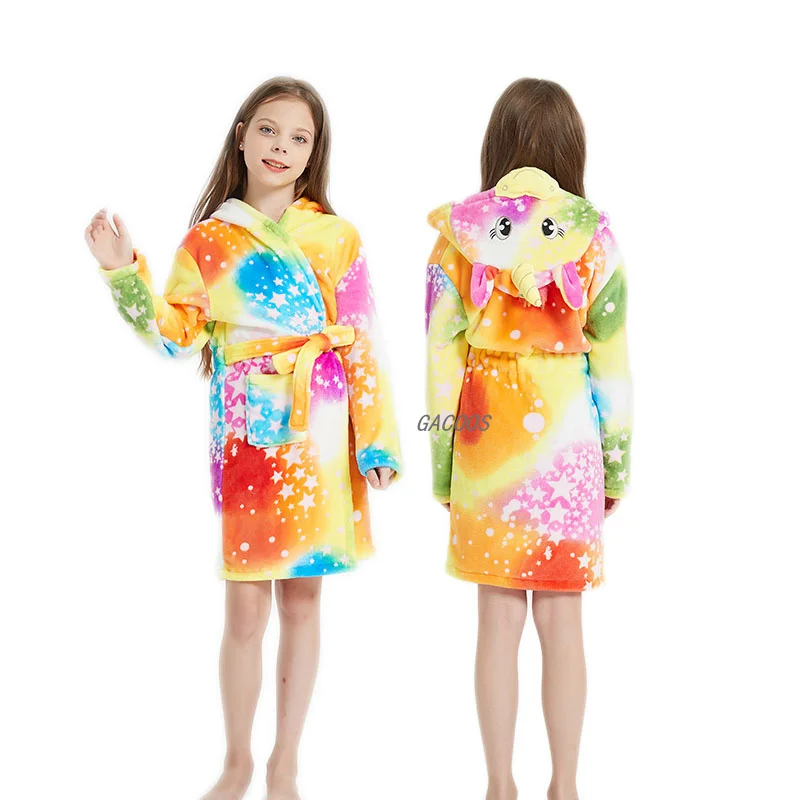 Kigurumi/Детские Банные халаты с капюшоном и единорогом милый банный халат со