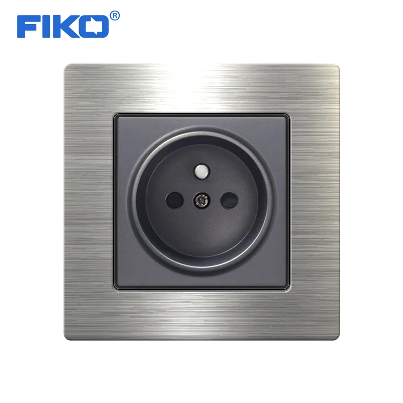 FIKO Eu Standard  French Wall Sock 16A wall Electric Socket ,stainless steel panel Luxury Power Outlet Enchufe 86mm*86mm