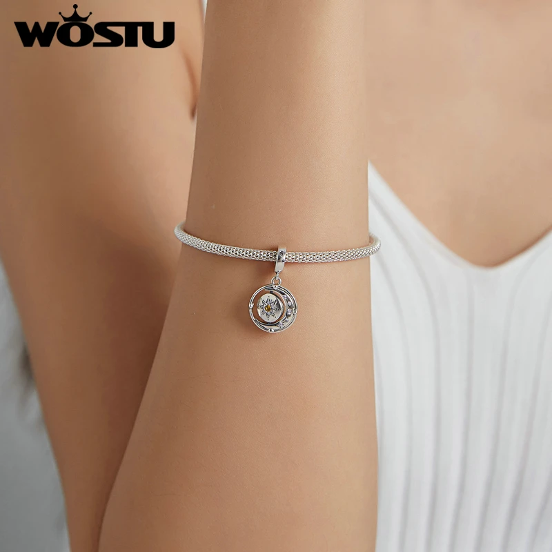 Женское ожерелье из серебра 925 пробы с подвеской в виде Луны и звезды украшение