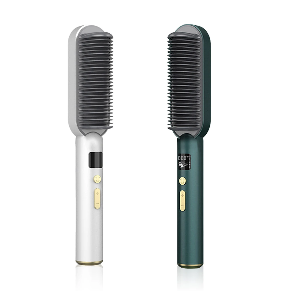 

2 in 1 LCD Display Negative Ion Hair Straightener & Hair Curling Comb， Anion Hair Straightening Brush Comb Fast Heating