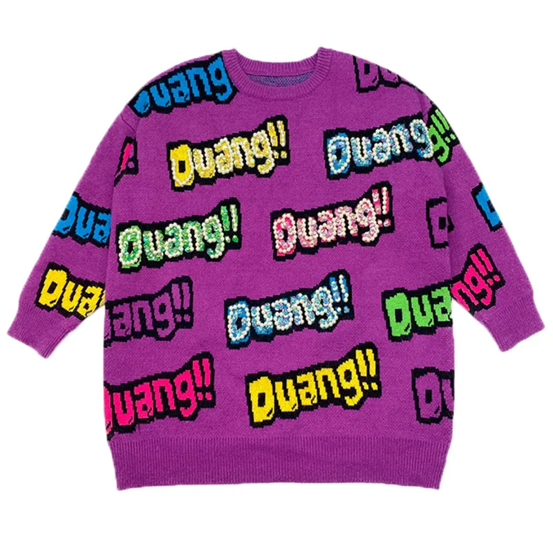 

Vefadisa Pink Purple Sequin Letter Women Sweater 2021 Spring Knitted Coat Plus Size Pullover Sweater Casual Knitted QYF4778