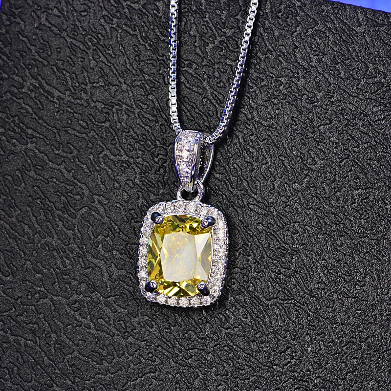 Цвет: желтый GENUINEGEM New Classic Created Moissanite 925 Sterling Silver Pendant Necklaces For Women Wedding Brand Fine Jewelry Gifts - Цвет камня: Цвет: желтый