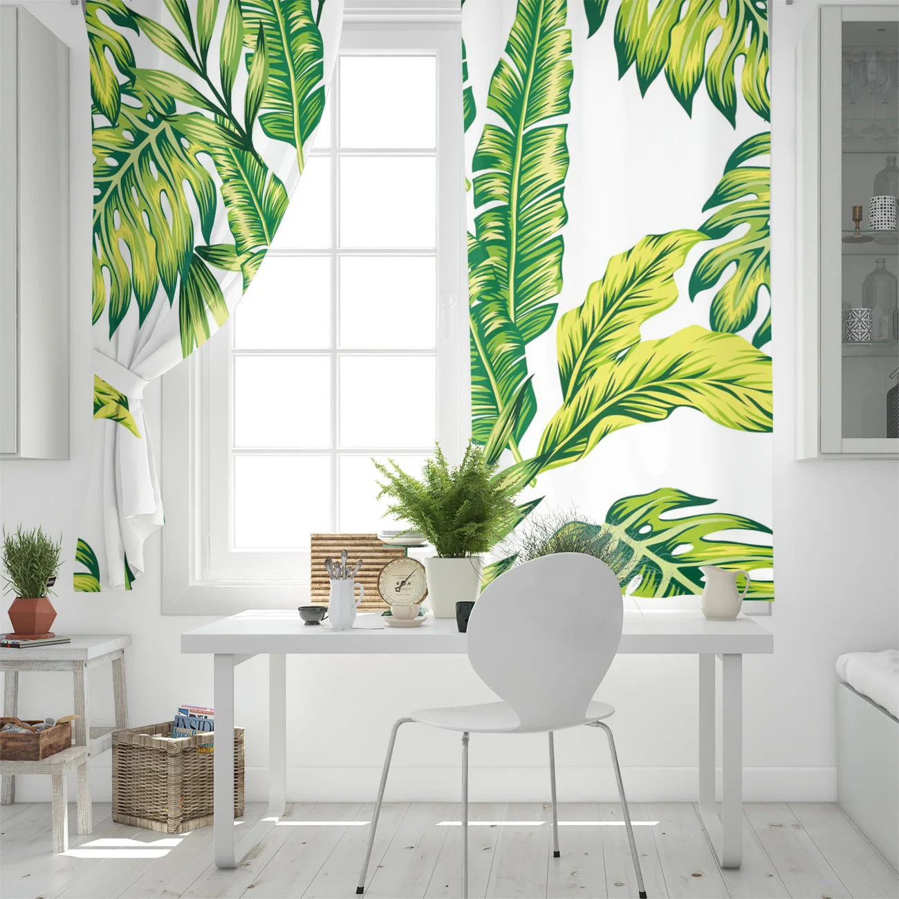 Занавески с банановыми листьями высокие светонепроницаемые зеленые белые s для