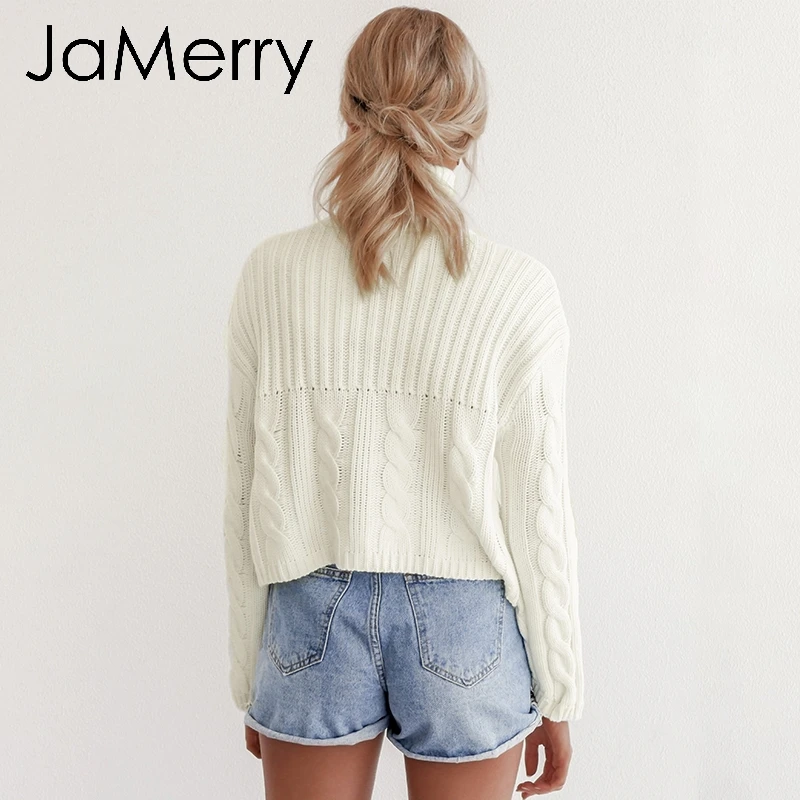 JaMerry Vintage turtleneck knitted sweater Women long sleeve pullover Elegant white solid casual winter female warm | Женская одежда