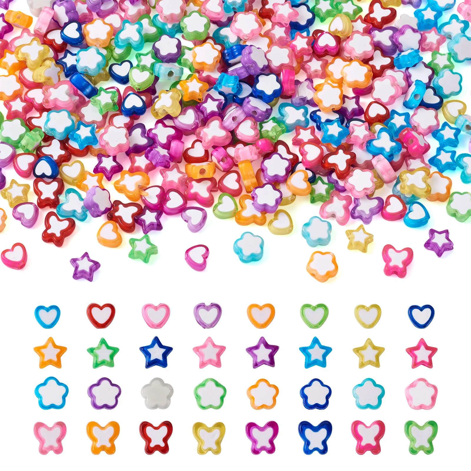

Heart Butterfly Transparent Edge Opaque Acrylic Beads Mixed Color Loose Spacers Trendy Women Girls DIY Jewelry Bracelet Making