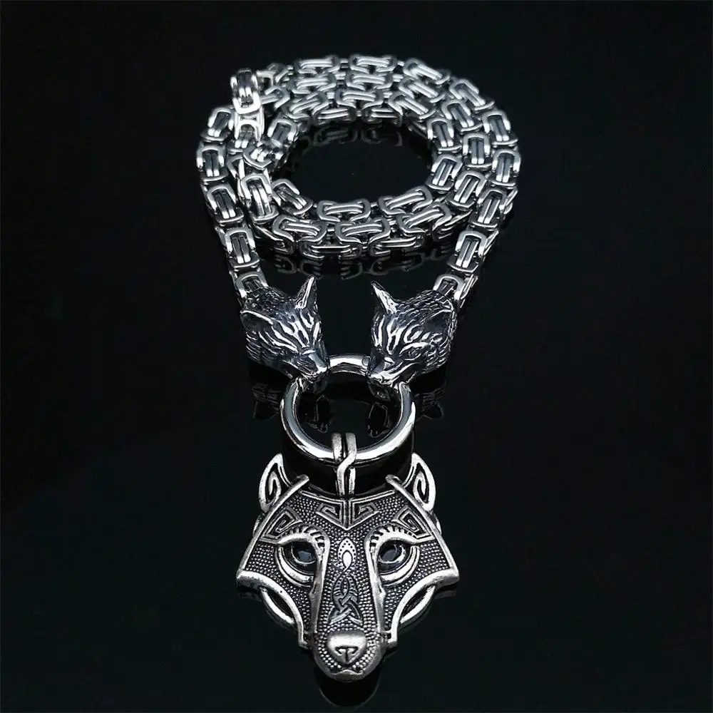 Мужское властное ожерелье из нержавеющей стали с головой волка со стандартной