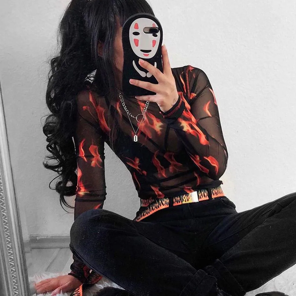 Сексуальная женская футболка модная водолазка длинный рукав Звездный огонь