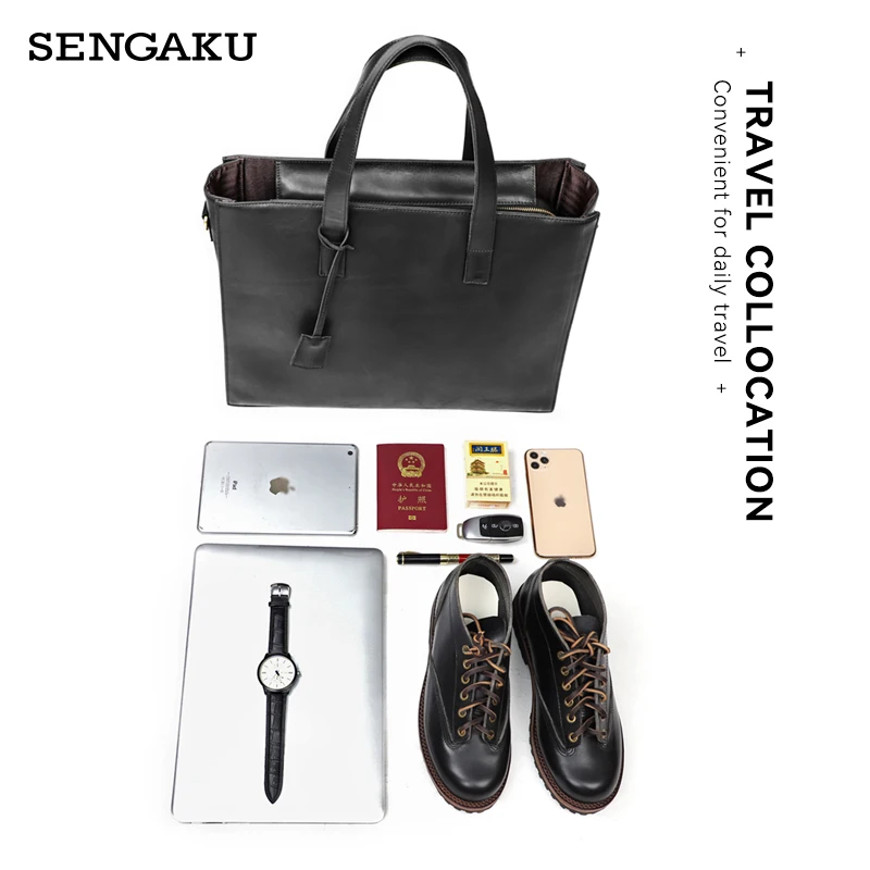 Fit For 16 Inch Laptop Shoulder Bag Handmade Genuine Leather Men's Briefcase Business Messenger Handbag Briefcases For Women