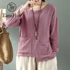 Женская блузка с длинным рукавом, из хлопка и льна, с круглым вырезом, свободная, винтажная, на весну, 2020