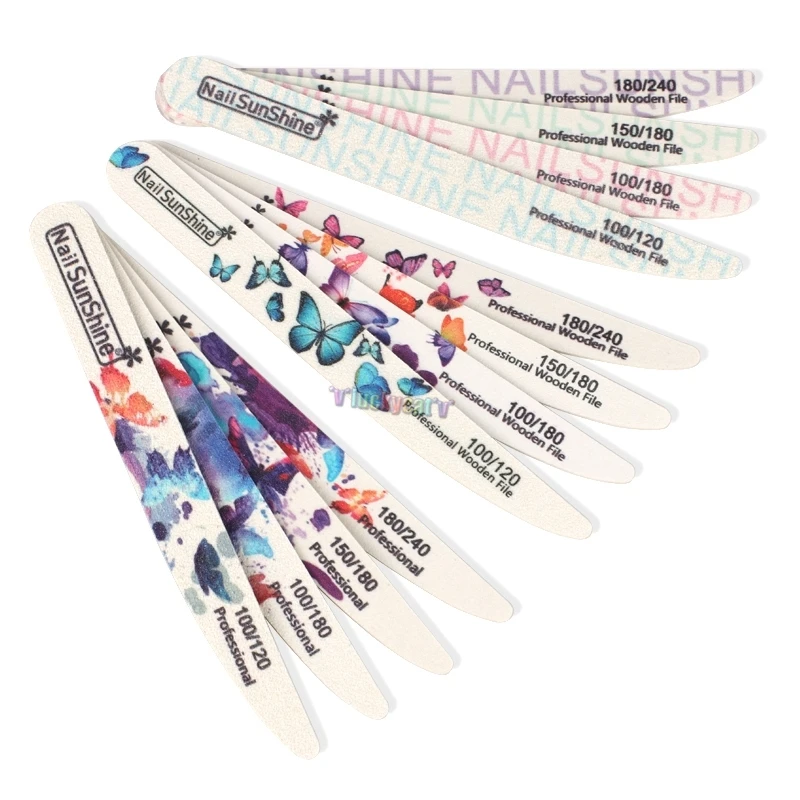 

100Pcs High Quality Straight Wooden Nail Files Double Sided Colorful Sandpaper 100/120/150/180/240 Manicure Nail Tools