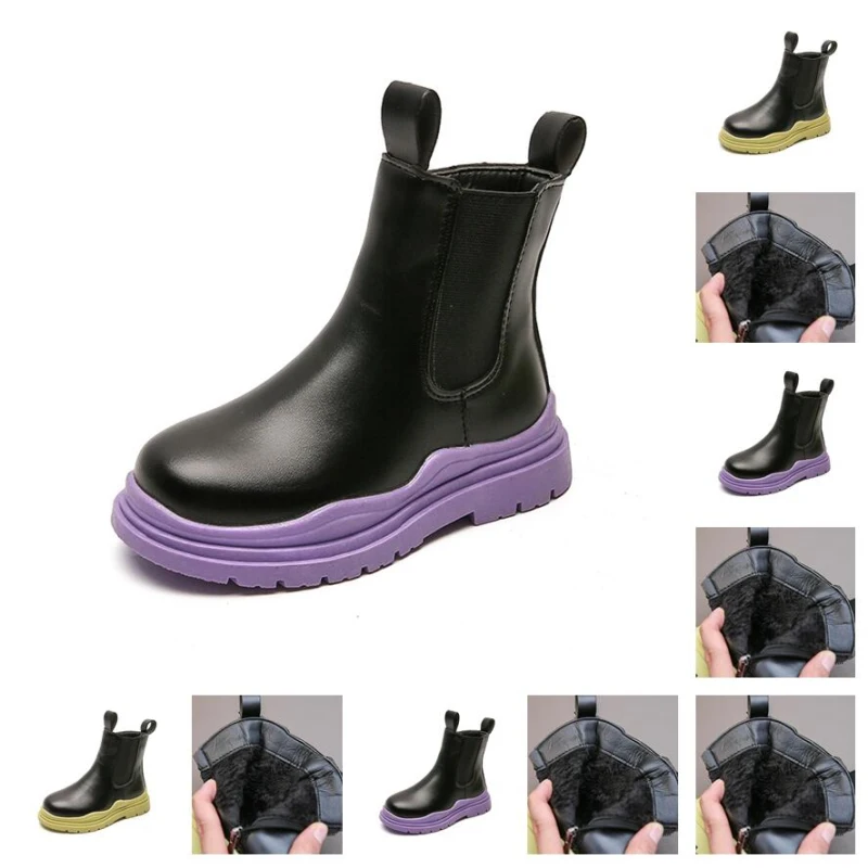 

Girls Martin Boots 2021 Autumn New Plush Children's Cotton Boots Fashion Big Girl Leather Shoes Candy Color Child Sneakers