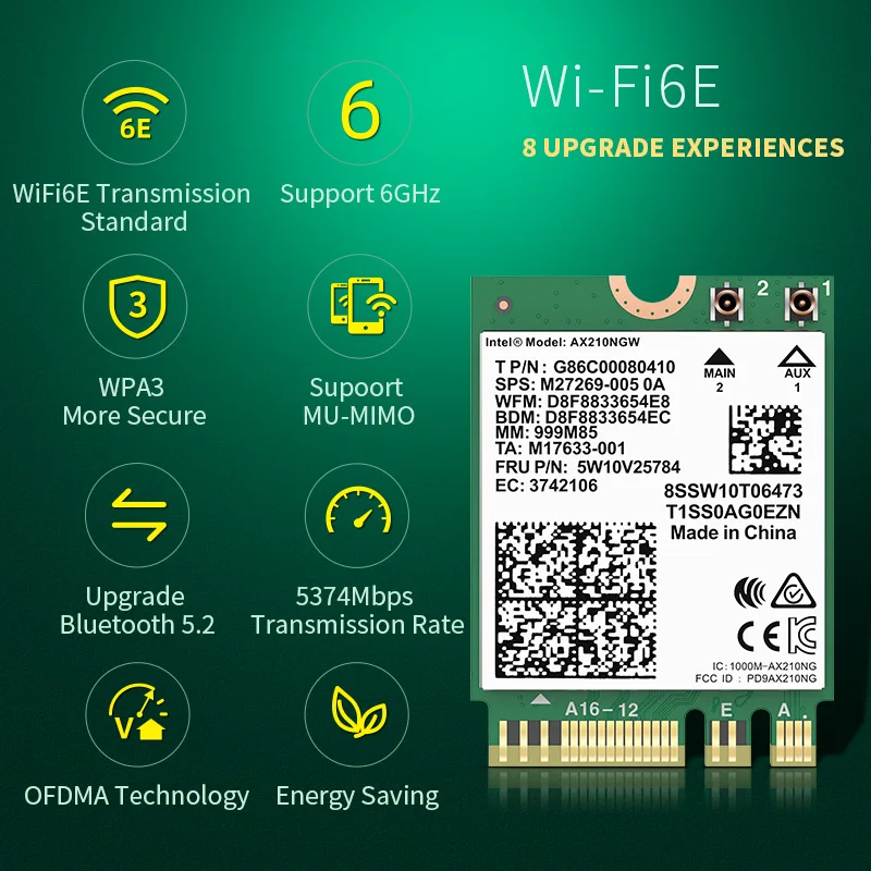 WiFi 6 Intel AX200 802.11ax/ac двухдиапазонный беспроводной 5 ГГц M.2 NGFF Bluetooth 2 Wifi 6E сетевой