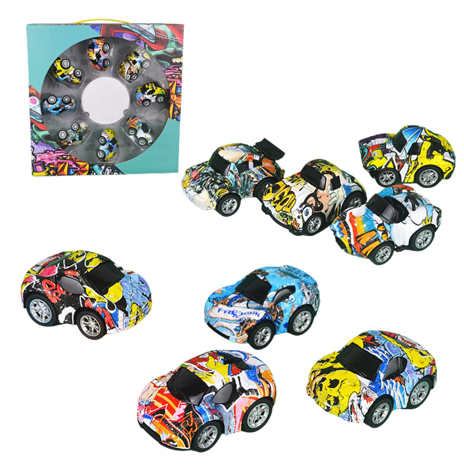 

Pull Back Toy Cars For Toddlers Kids 8 Pack Mini Colorful Graffiti Patterns Alloy Vehicles Push And Go Friction Powered Toy Car