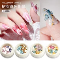 1 box 3d big resin butterfly with glitter rhinestone vivid diy design tips nail art decorations accessories