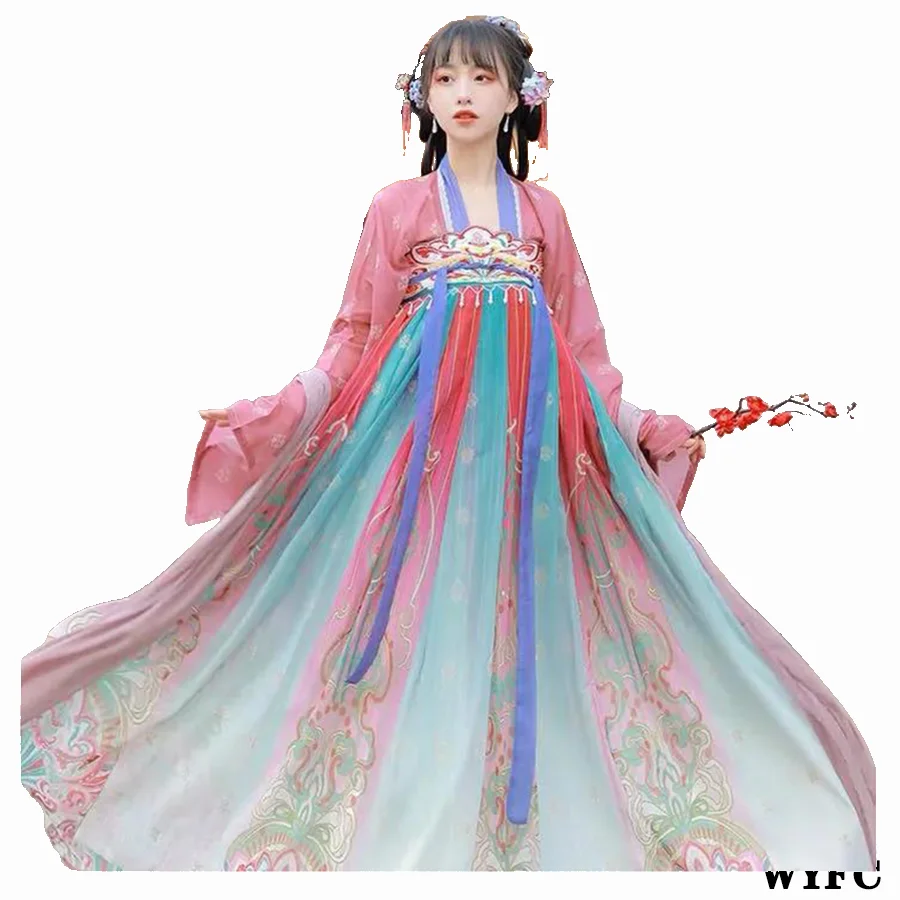 

Traditional Chinese Hanfu Costume Women's Clothing Dress Party Princess Show Fairy Skirt Embroidered Tassel Gradient Color 4.5M