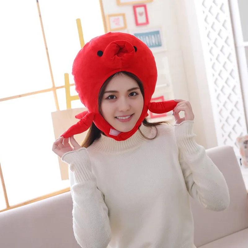 

Funny Red Octopus Headgear Soft Warm Animal Cap Plush Toys Cartoon Plush Hat Earmuffs PP Cotton Beanies Skullies Cap Photo Props